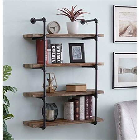 4D Concepts 4D Concepts 621140 Anacortes Four Shelf Piping - Black Pipe with Brown Shelves 621140